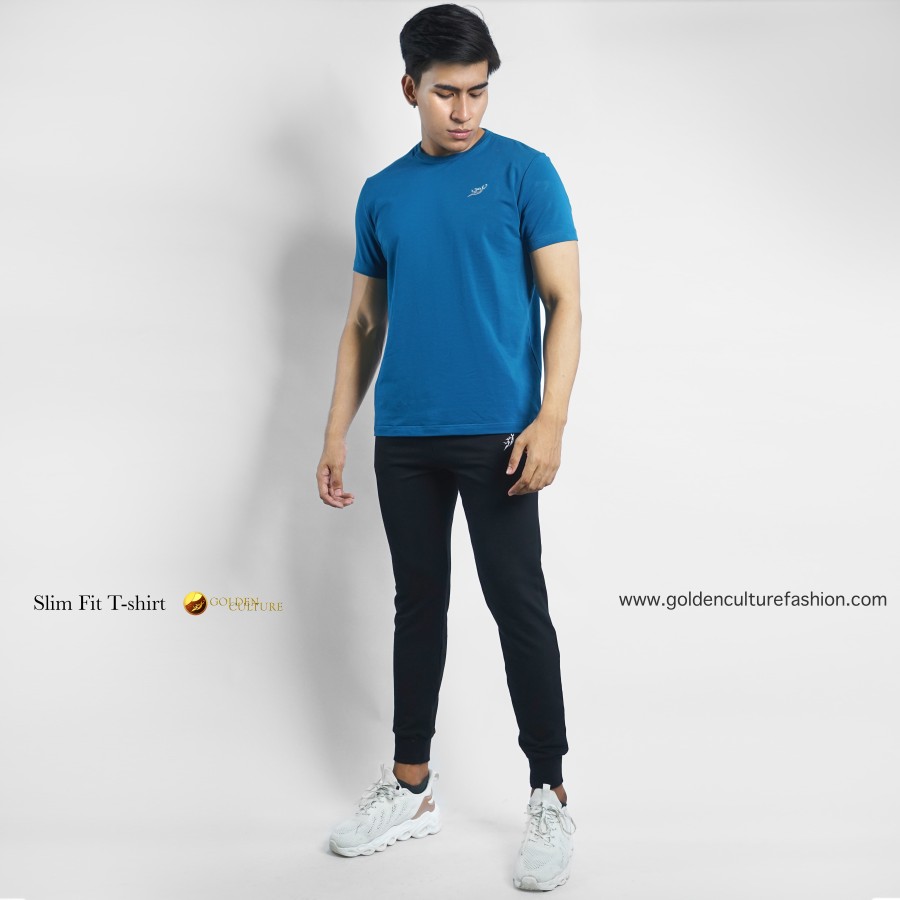 Golden Culture  Premium Loop-Cotton Slim Fit T-shirt (Dark Blue)